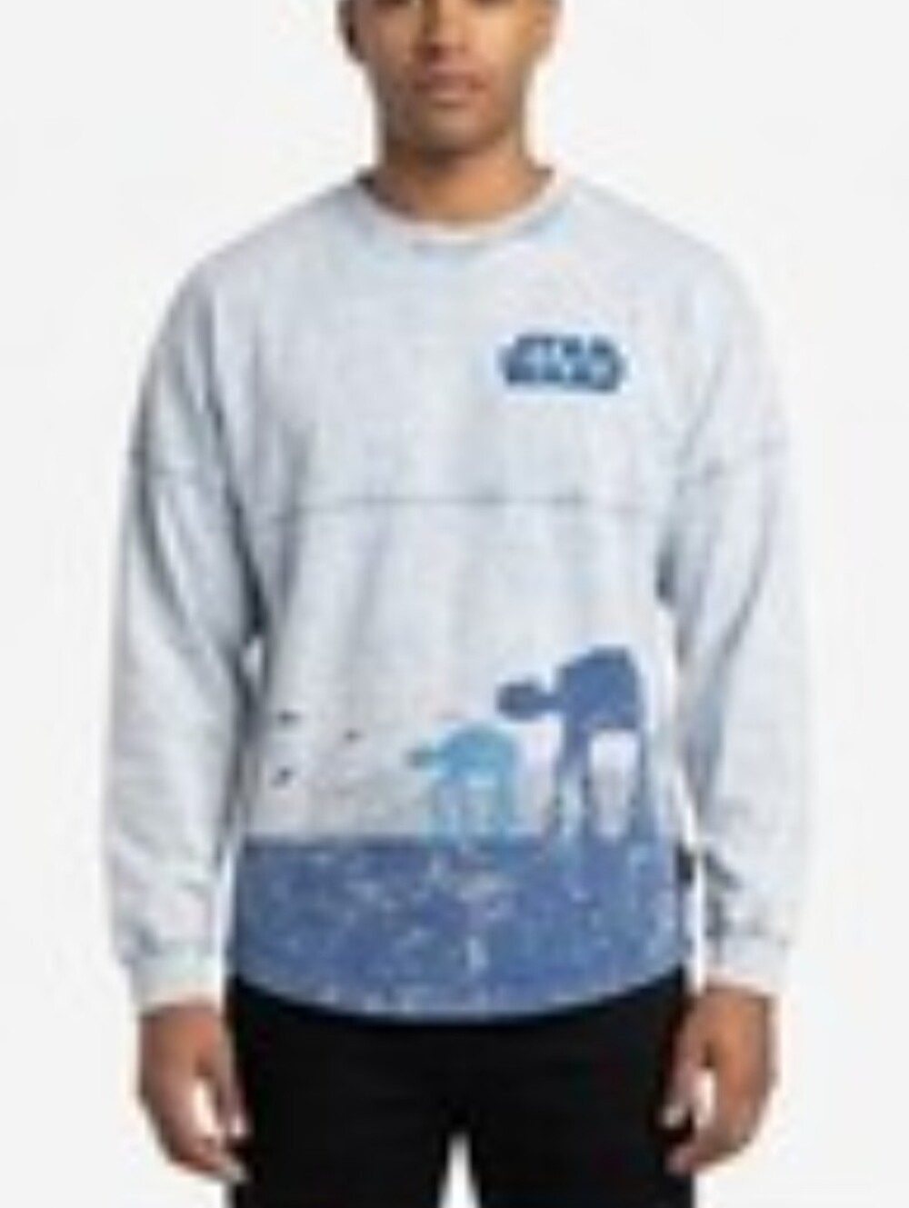 Men's Light Blue Crewneck Sweater with Navy Graphic